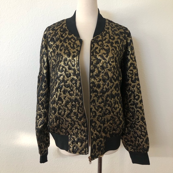 Nasty Gal Jackets & Blazers - NWOT Nasty Gal Metallic Leopard Bomber Jacket L
